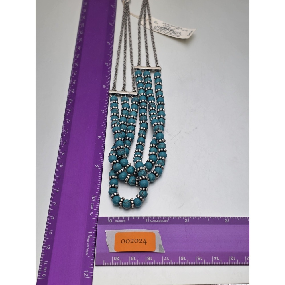 New! LUCKY BRAND Multi-Strand Silver Tone Faux Turquois Beaded Necklace MSRP $45 - Picture 6 of 6